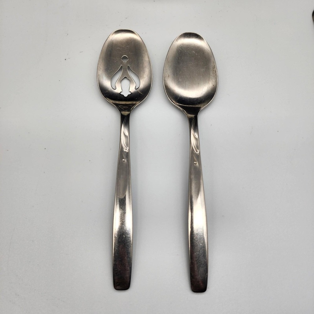 2-Pc Set IS Co International GARDEN MANOR Serving Spoons 7.75" Stainless USA